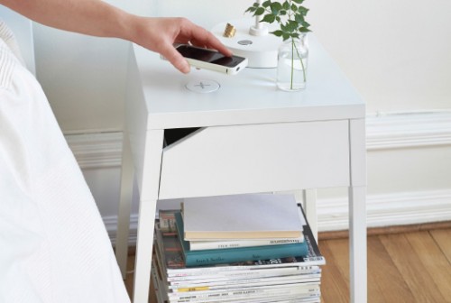Wirelessy charge your phone by placing it on top of IKEA's Selje nightstand.