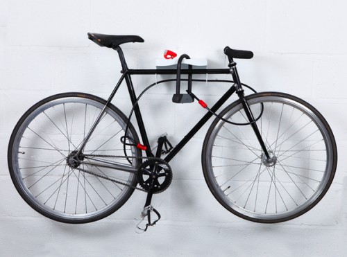 MAMA Bike Rack storage hangs your bicycle, u-lock, and bike light in style.