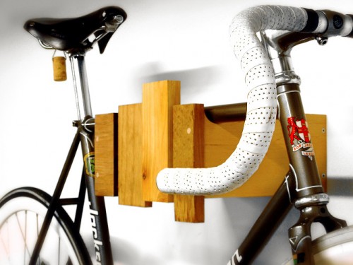 Cantilever And Press' wall mount bike storage rack resembles a wooden xylophone.