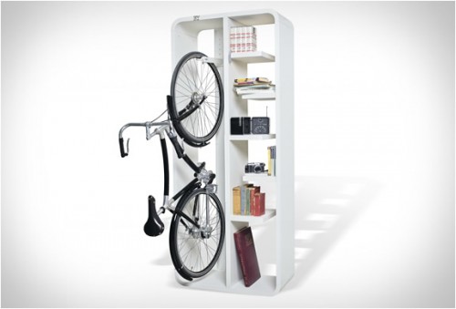 Byografia's Bookbike, which is also a bookcakse, is bike storage and book storage made simple.