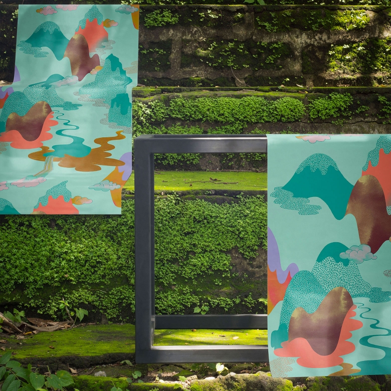 "Dreamscape" Feathr wallpaper by Helsinki-based textile designer and illustrator Vilma Pellinen.