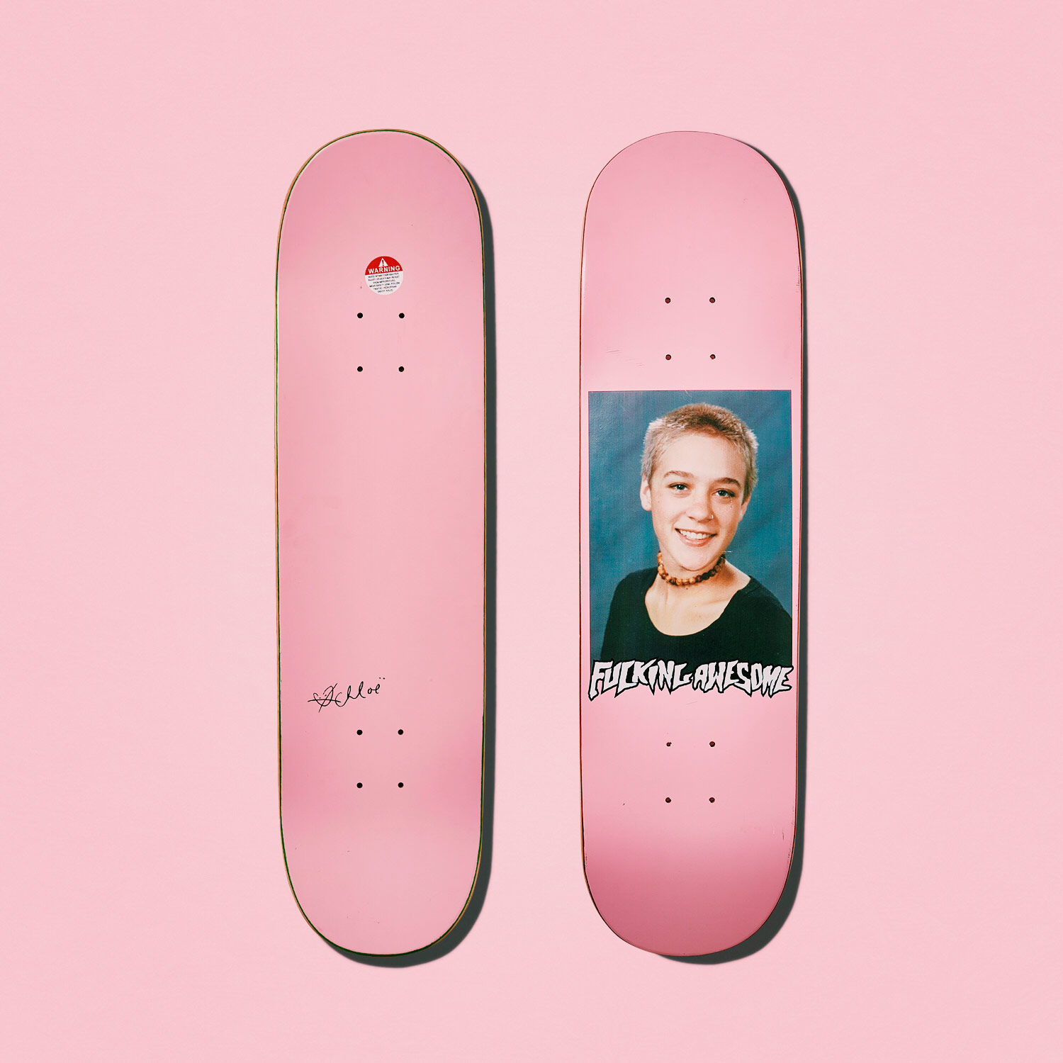 Sydney Reising's pink Chloë Sevigny skateboard.