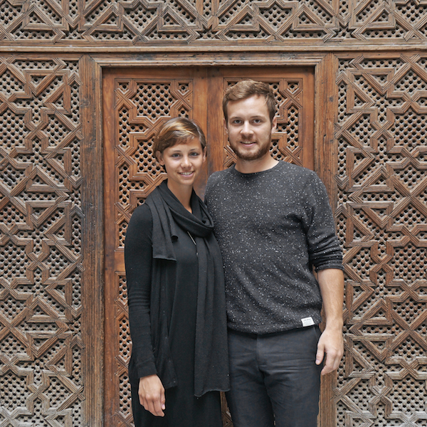 JUUST Design's designer and engineer, Julia Cancola, is standing next to the studio's founder and architect, Stefan Prattes.