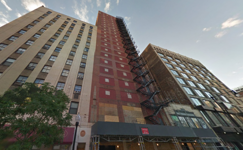 A Google street view of the 21-story building at 620 S Wabash Ave in South Loop that will be the tallest self-storage facility in Chicago, Illinois.