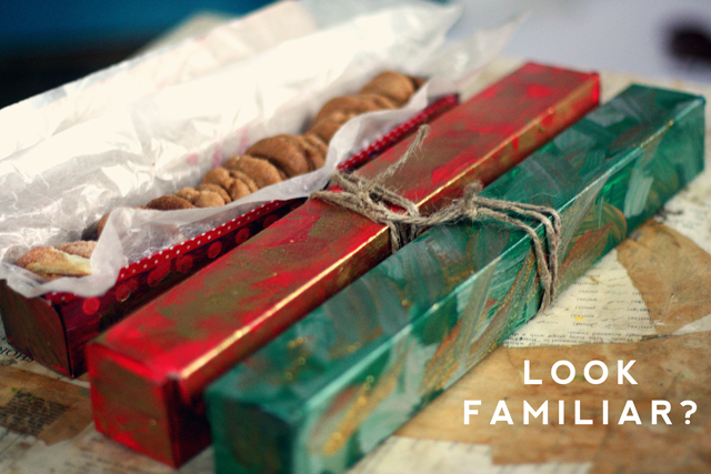 Upcycling aluminum foil and Saran wrap boxes into holiday cookie boxes is an easy and creative storage hack.