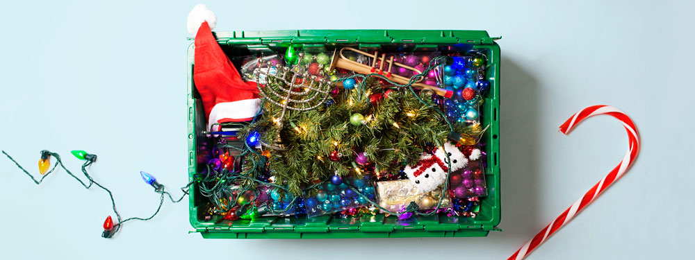 A MakeSpace bin used for on-demand holiday decoration storage.