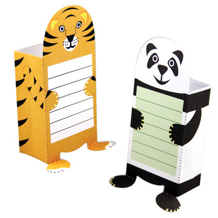A tiger and panda sticky note holder.