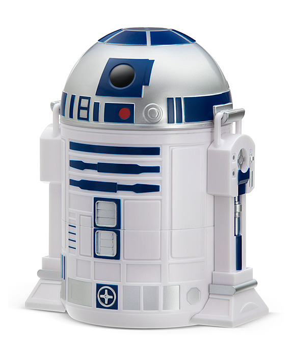 An R2-D2 Bento Lunch Box from ThinkGeek that can also be used for office supply storage.