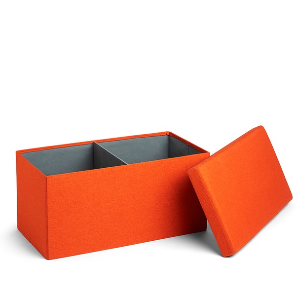 An Orange Box Bench from Poppin is an awesome and cheap storage solution.