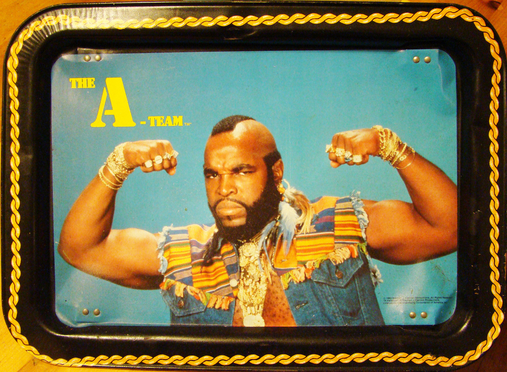 A vintage A-Team Mr. T TV dinner tray.