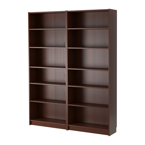 IKEA hack a brown Billy Bookcase into a library on your wall for book storage in a small apartment.