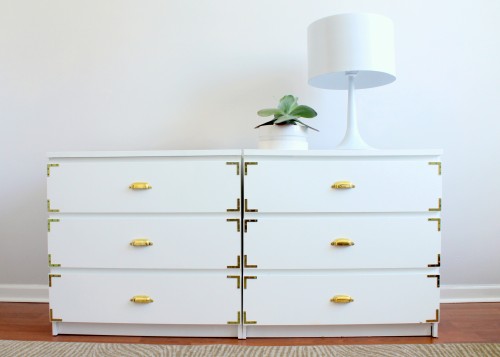 An IKEA hack made of white MALM drawers in a small apartment.