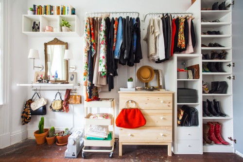 A DIY closet made with IKEA hacks.