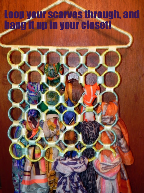 DIY scarf storage: loop your scarves through shower rings attached to a clothes hanger and hang it in your closet.