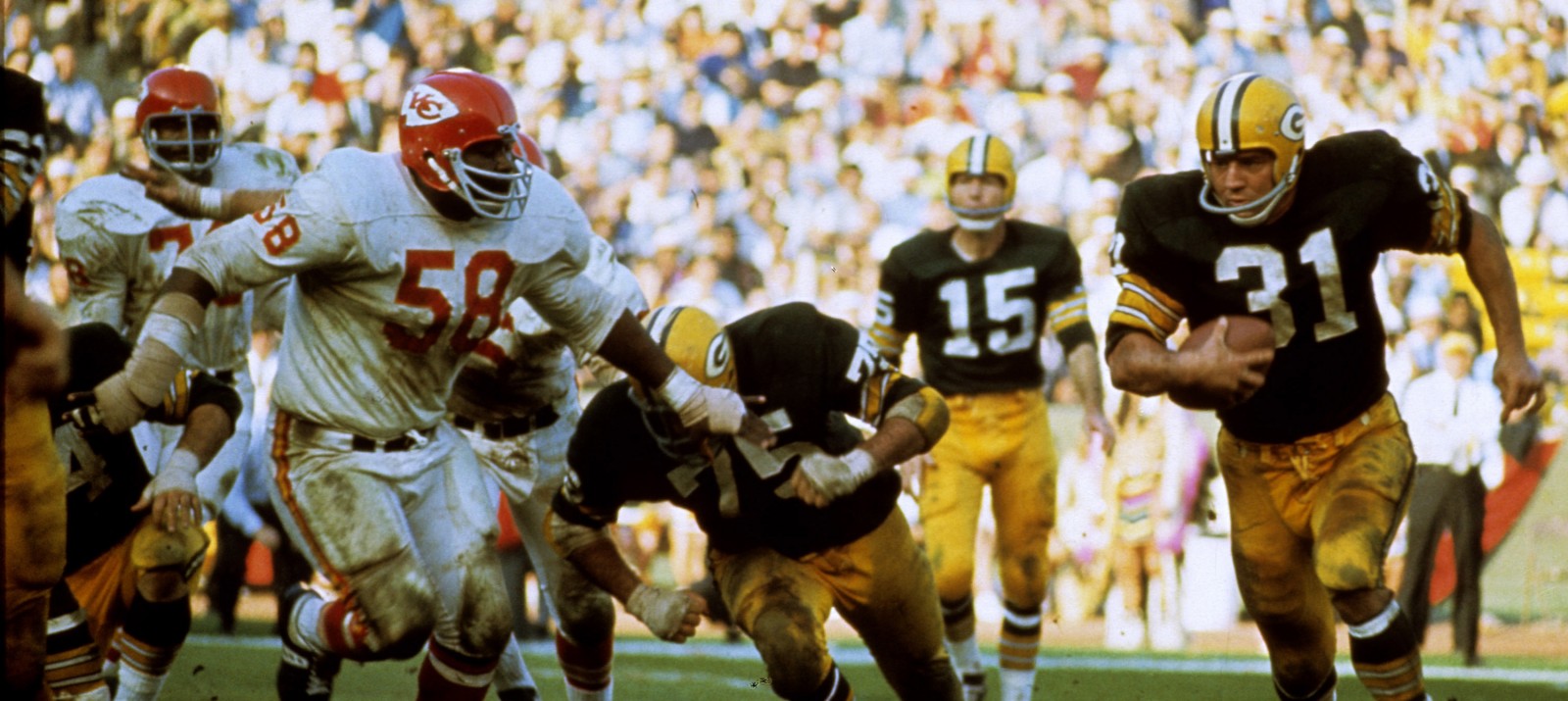 Kansas City Chiefs vs Green Bay Packers in Super Bowl I on January 15, 1967.