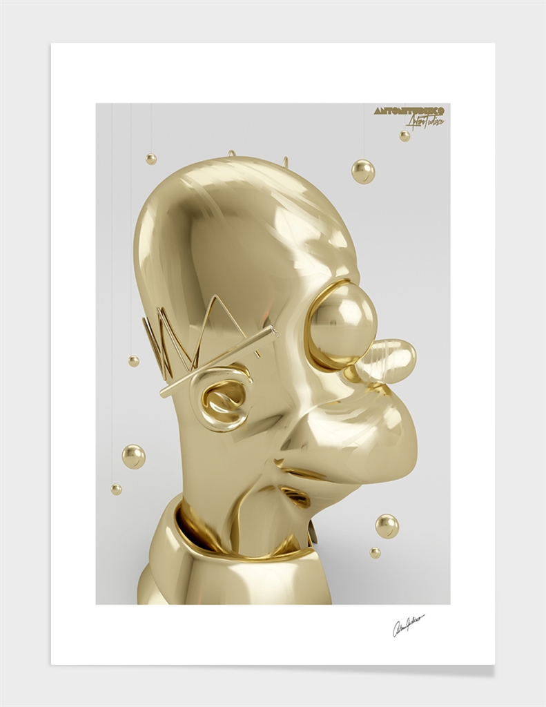 A Curioos Golden Homer Simpson print by Antoni Tudisco is a perfect Valentine's day gift for men and women who love the Simpsons.