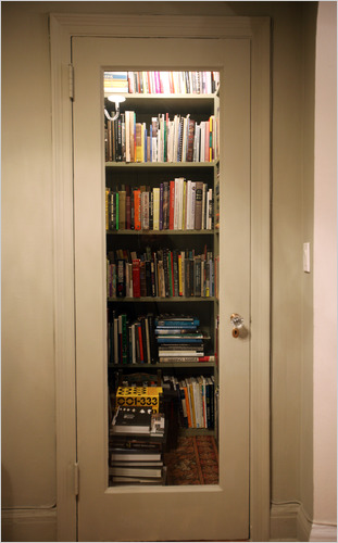 Donald Albrecht, Museum of the City of New York curator of architecture and design, built a creative book storage hack in his apartment's closet.