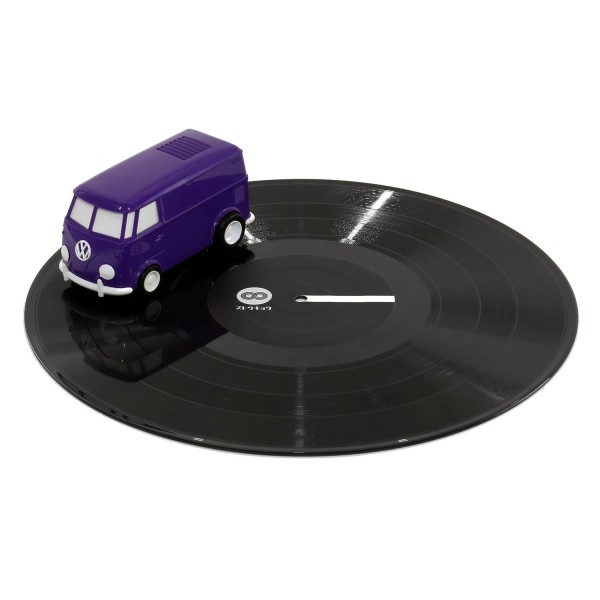 The Record Runner is a creative and affordable vinyl record player that looks like a purple VW bus
