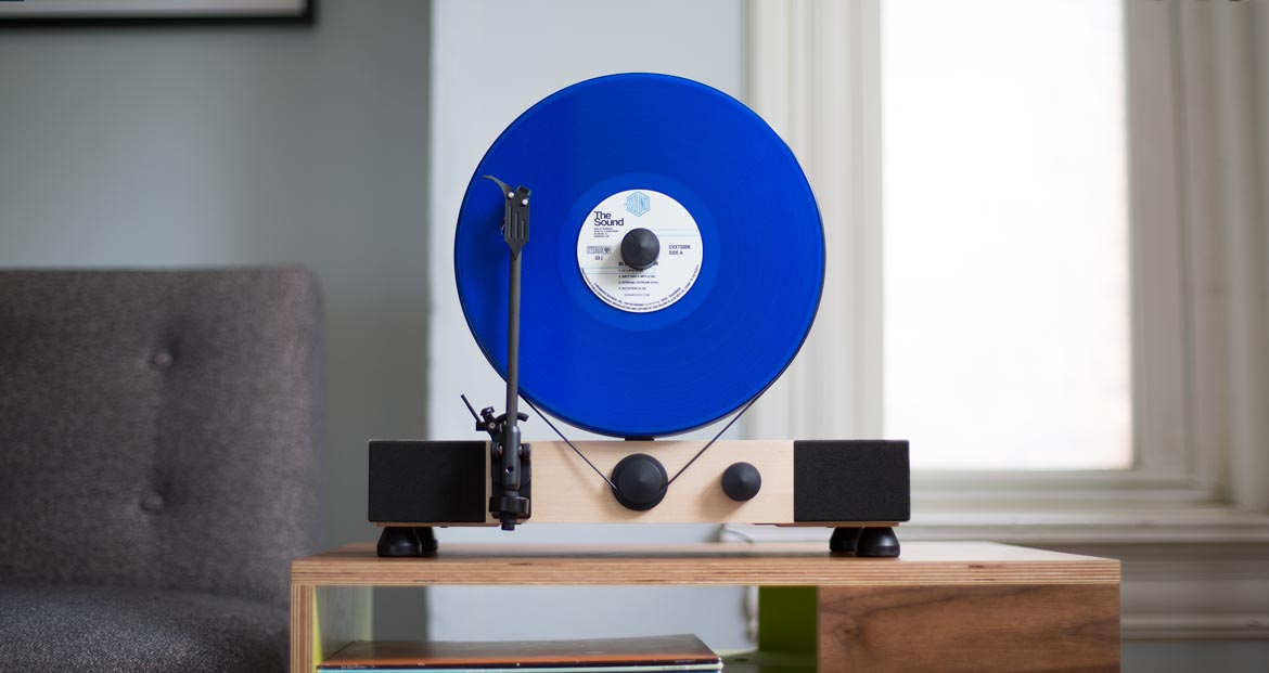 A Gramavox Floating Record Vertical Turntable is one of the best vinyl record players for tiny apartments.