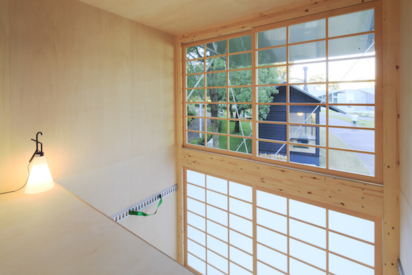 The minimal interior of a MUJI Aluminum Hut in Japan.