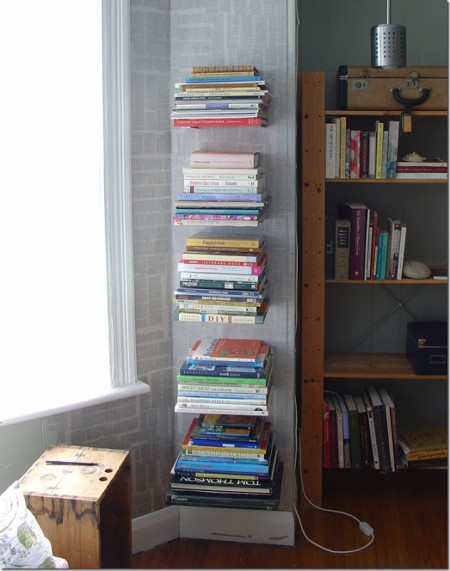 diy invisible shelves used for book storage