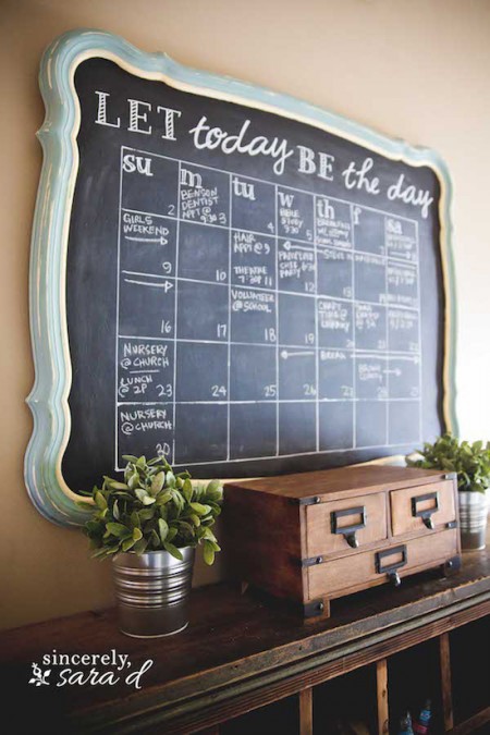 diy chalkboard calendar made from a thrift store mirror