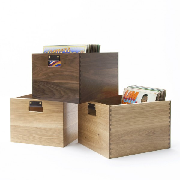 vinyl records in dovetail crate