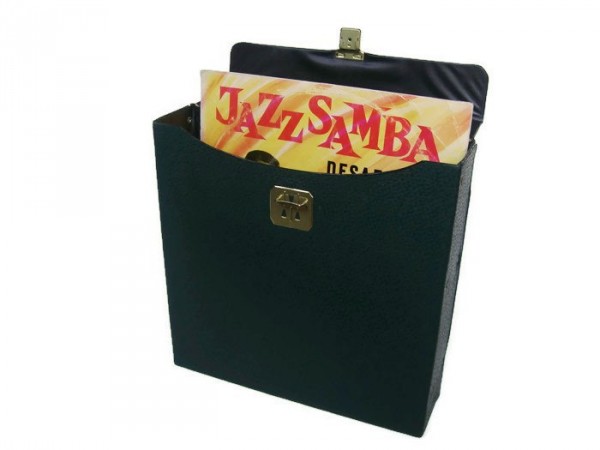 vintage vinyl record storage case in green faux leather