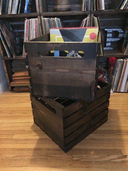 each dark walnut lp crate can store up to 100 vinyl records