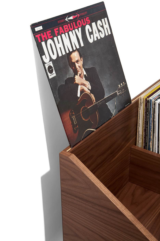 The Atocha Design Record Stand has a groove in its top ledge that serves as a "Now Playing" display.