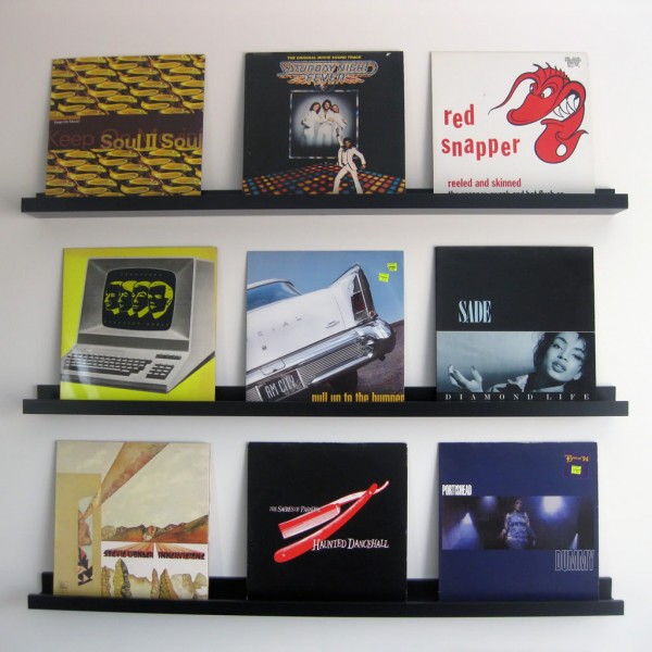 diy vinyl record floating shelves made from ikea ribba picture ledges