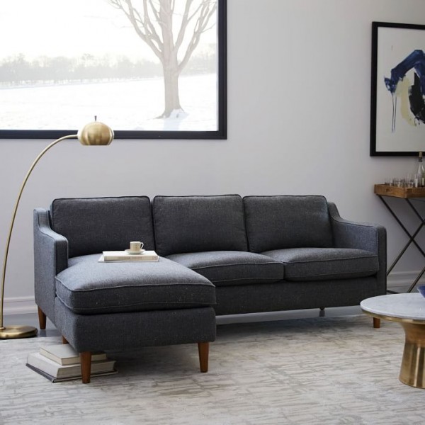 A Hamilton upholstered chaise sectional from West Elm is one of the best sofas for small spaces.
