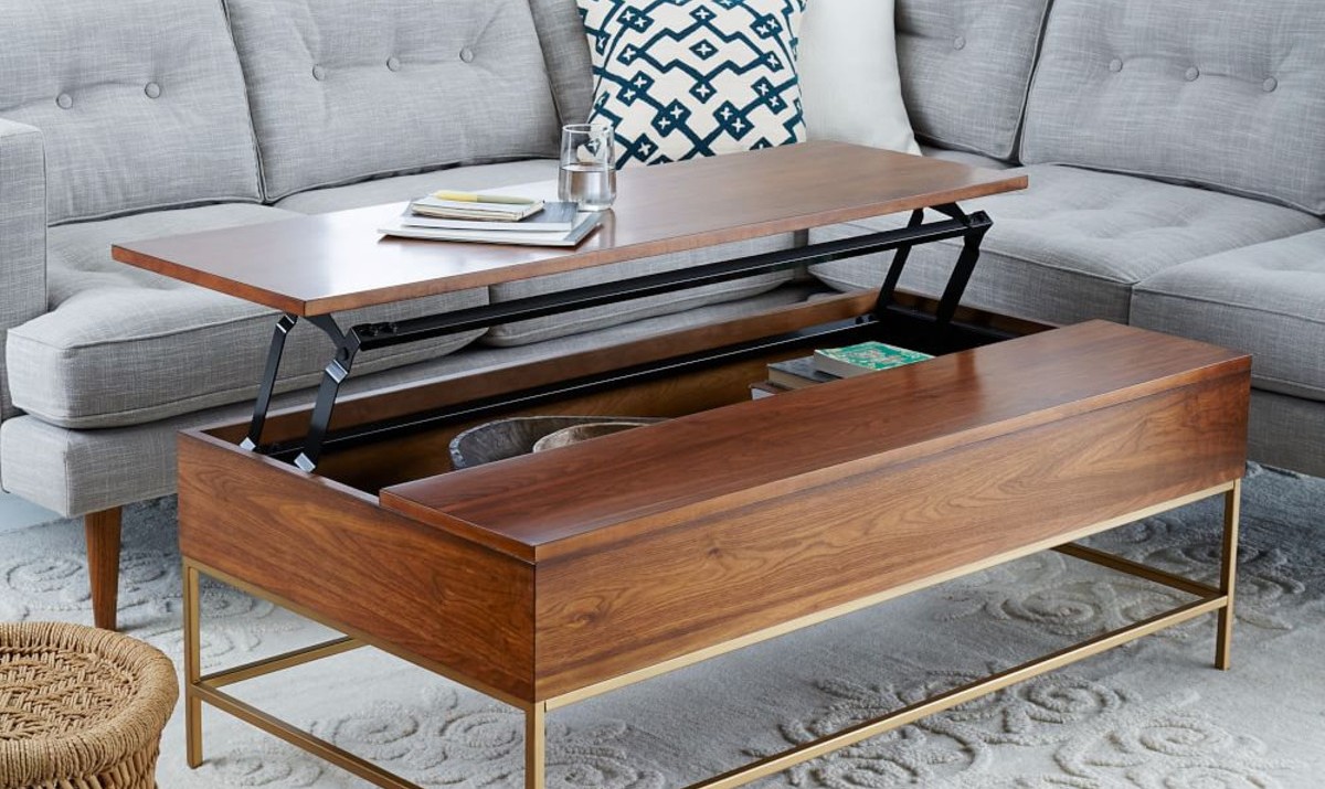 walnut/antique brass storage coffee table from west elm