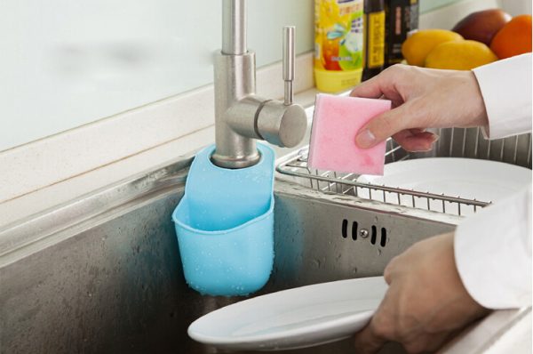 kitchen sponge storage solution: light blue silicone sponge holder from aliexpress