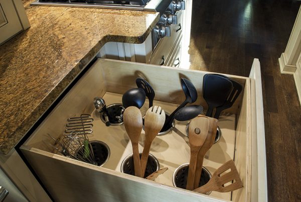 easy kitchen drawer hack: wooden cooking tools organizer