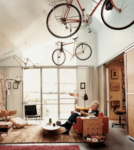 ceiling bike rack in architect/bike activist david baker's living room