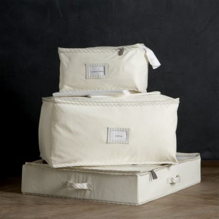 canvas storage bags make for cheap and convenient linen, clothes, and closet storage