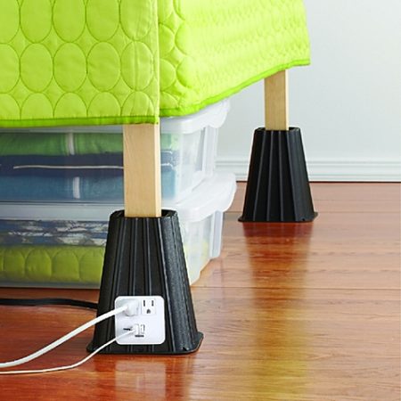 black adjustable bed risers with outlets and usb ports