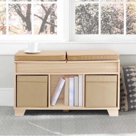 Real Simple 3-Cube Split-Top Bench Storage Unit as a bedroom reading nook 