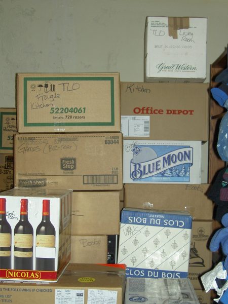 stacks of liquor store moving boxes