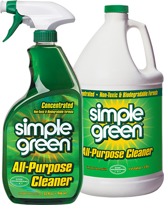 A 32 fl oz spray bottle and 1 gallon bottle of Simple Green All-Purpose Cleaner