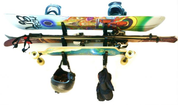 skis, skateboard, and snowboard rack
