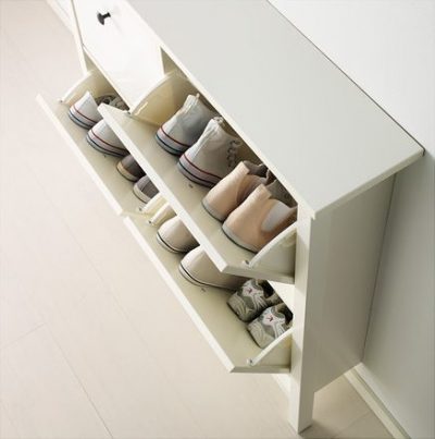 white ikea hemnes shoe cabinet with 4 compartments