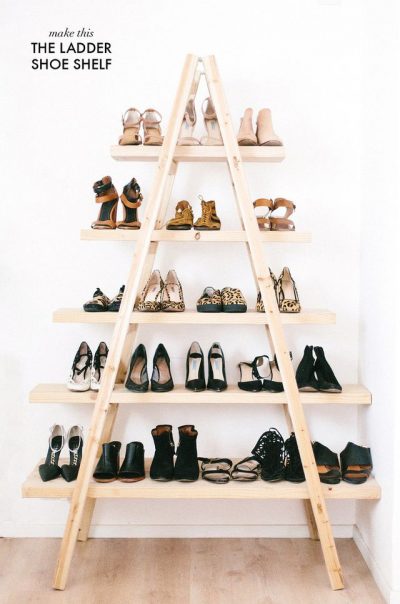 wooden diy ladder shoe shelf