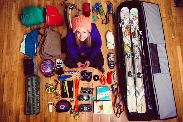 ski gear inventory organized neatly