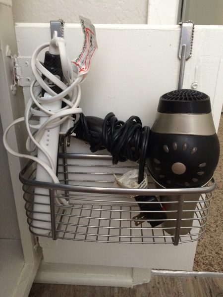over the door basket as a hair dryer and straightener holder