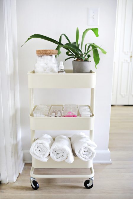 ikea raskog cart repurposed into a rolling bathroom cart