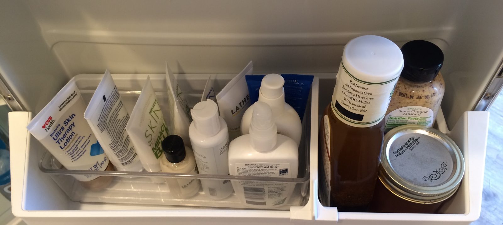 beauty storage ideas and solutions: store skin care in fridge