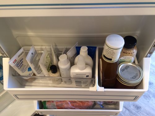 beauty storage ideas and solutions: store skin care in fridge