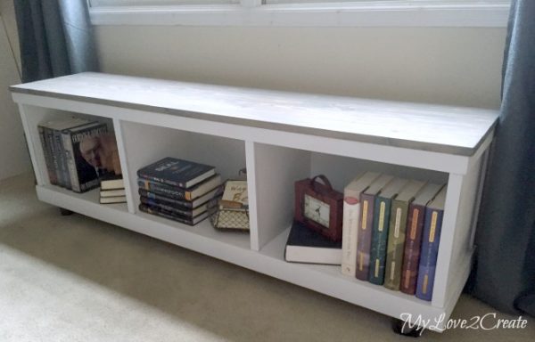 diy storage bench with cubbies storing books